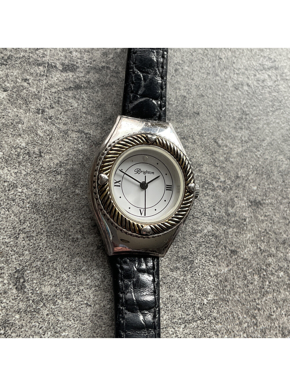 Brighton Tuscany Quartz Women’s Watch White Dial W/Black Leather Band A2